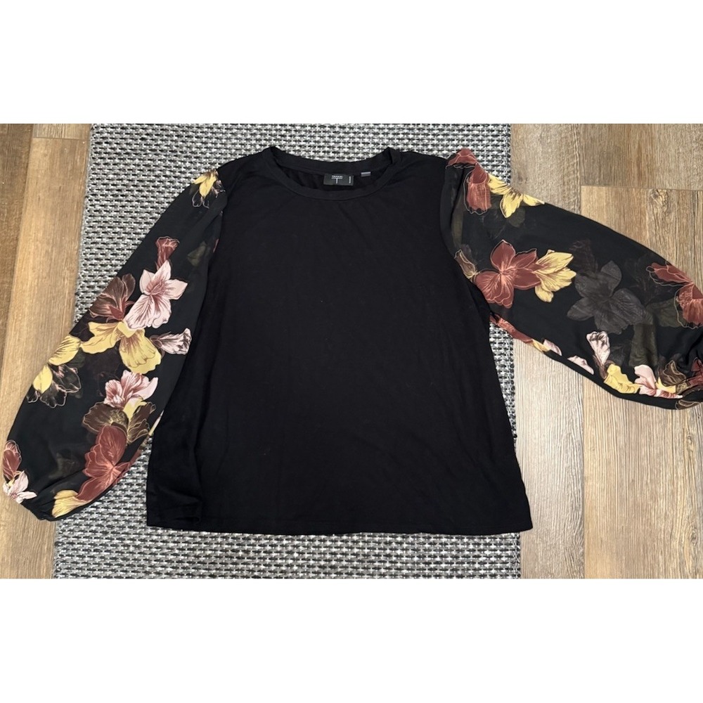 Tahari Woman Viscose Top Sheer Chiffon Sleeves Floral Black‎ Sz 1X